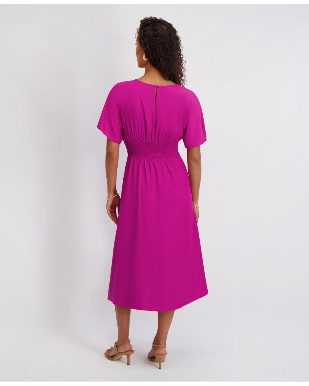 Kensie Dolman-sleeve Cinched-waist Midi Dress in Pink