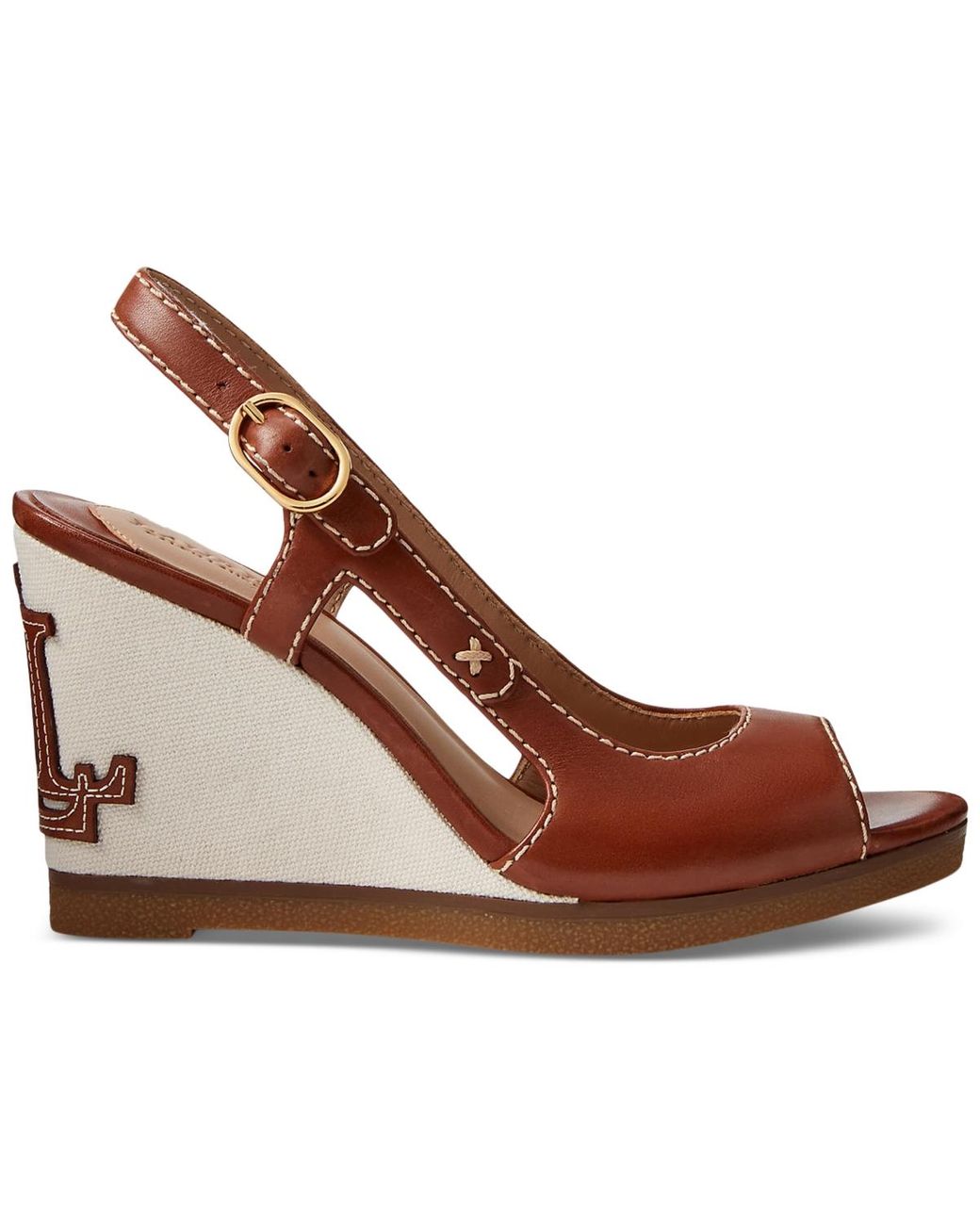 Ralph Lauren Roni Slip on Slingback Wedge Sandals in Brown Lyst