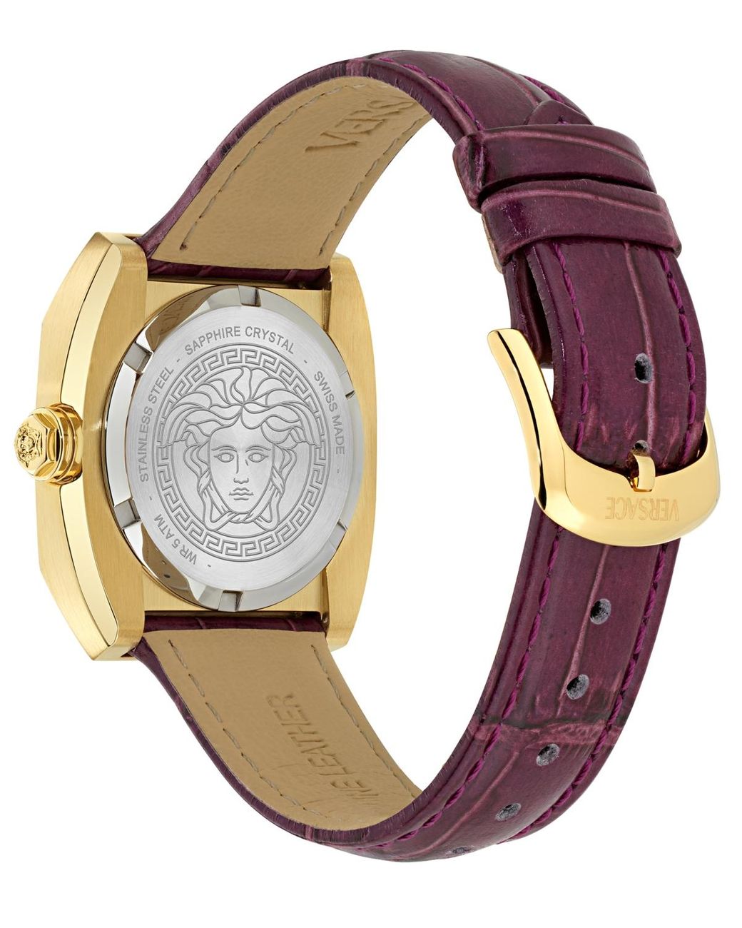 Versace Purple Swiss Medusa Antares Burgundy Leather Strap Watch 35mm