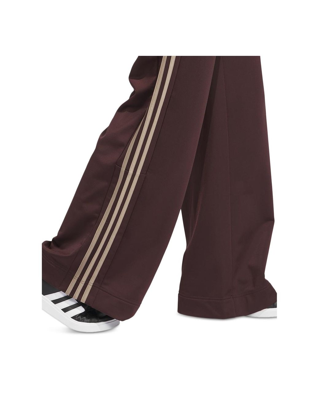 adidas High Rise Contrast Stripe Wide Leg Pants in Brown | Lyst