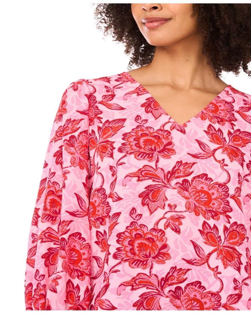 Cece Red Printed Long-sleeve Top