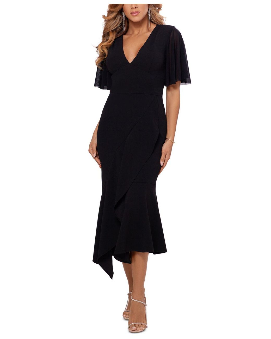 Betsy & Adam Asymmetrical-hem Fit & Flare Midi Dress in Black | Lyst