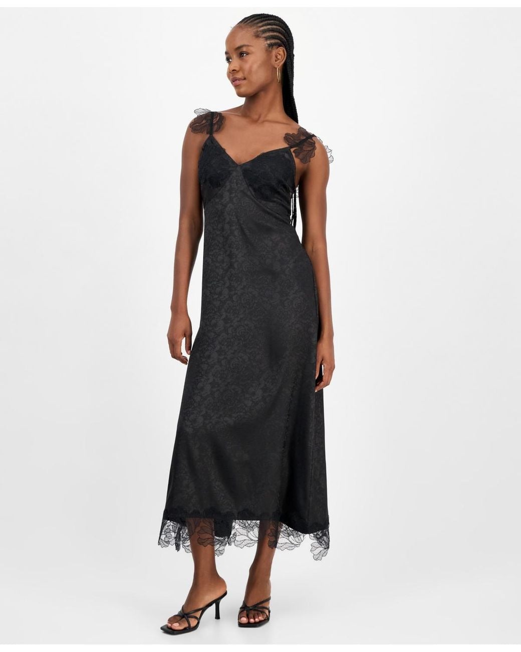 And Now This Lace-trim Jacquard Slip Dress in Black | Lyst