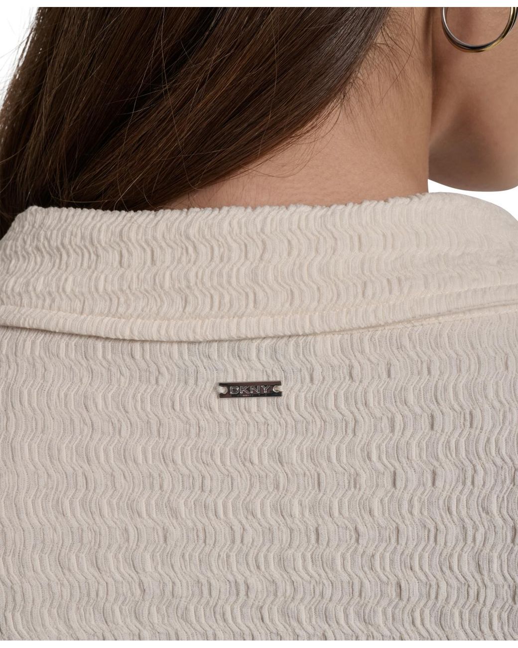 DKNY Natural Textured Collared Button-front Top
