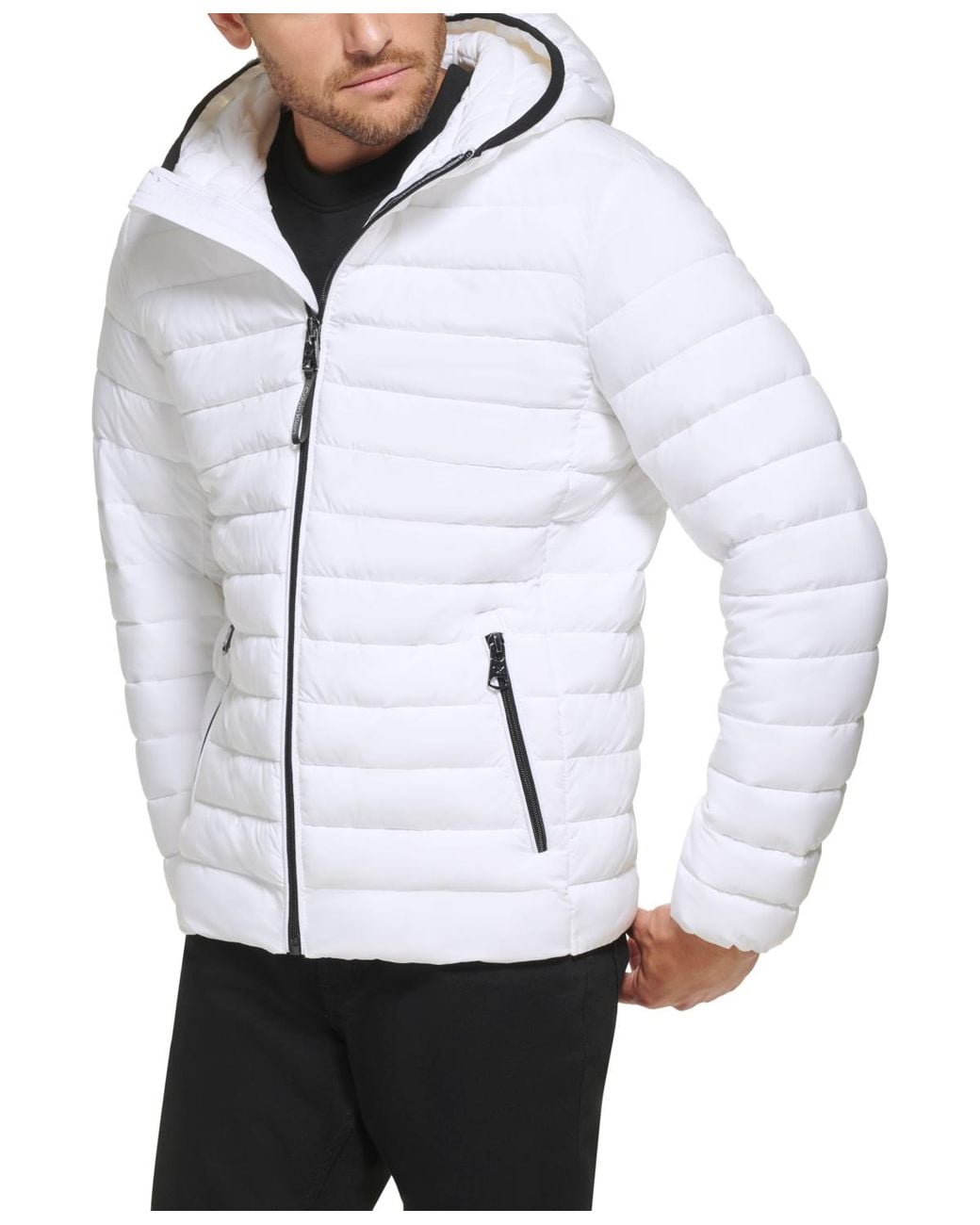 Calvin Klein White Hooded & Quilted Packable Jacket for men