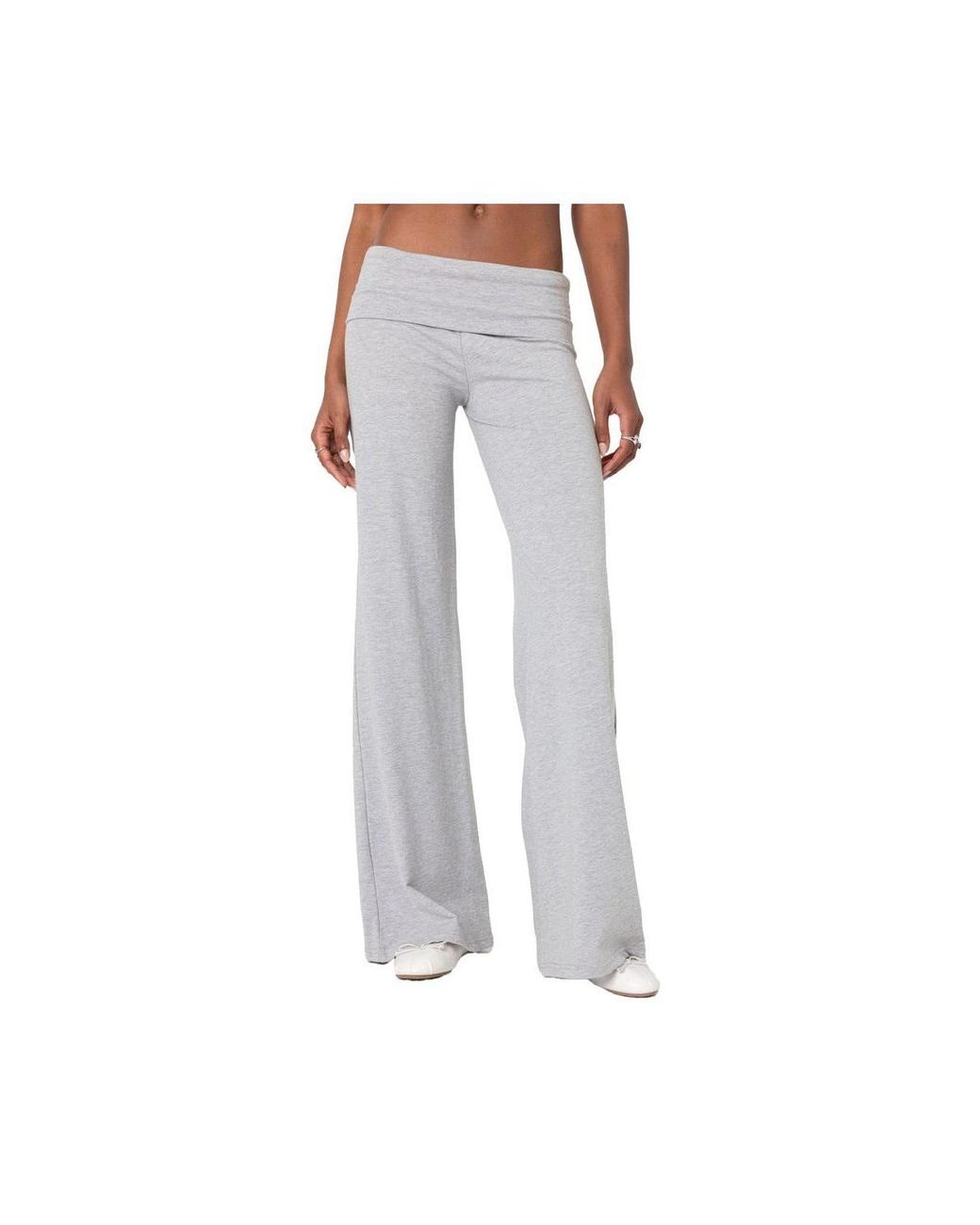 Edikted Wide Leg Fold Over Pants in Gray | Lyst