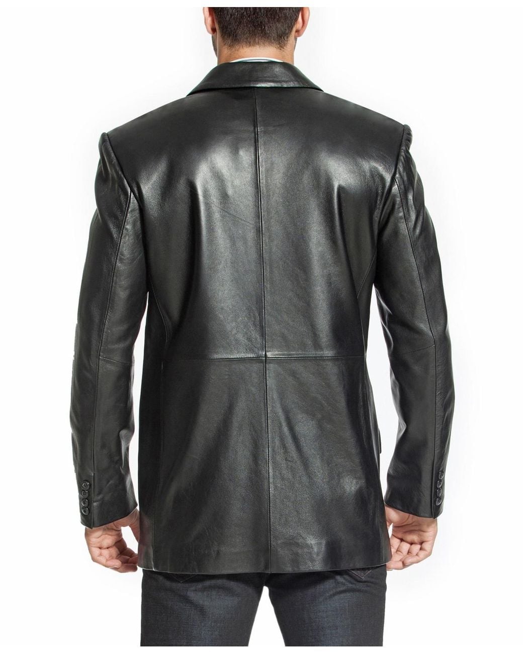 BGSD Gray Men Peak Lapel Two-button Leather Blazer for men