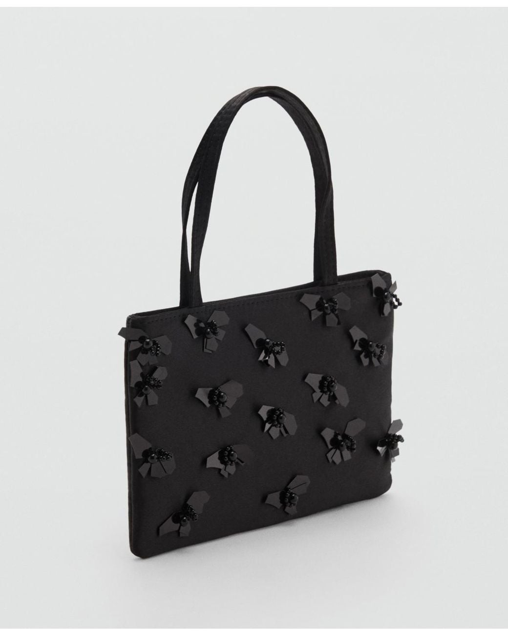 Mango Black Flower Applique Handbag