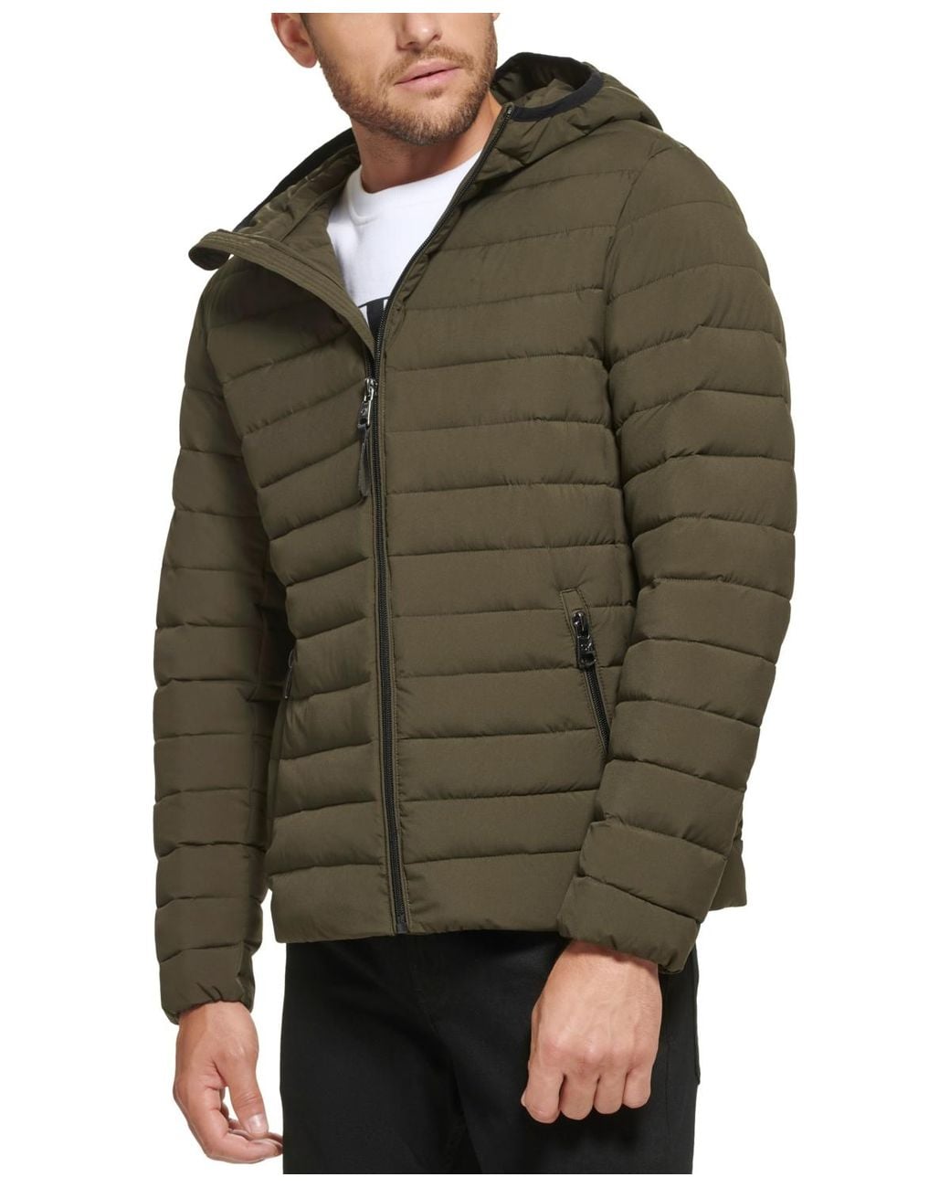 Calvin Klein Green Hooded & Quilted Packable Jacket for men
