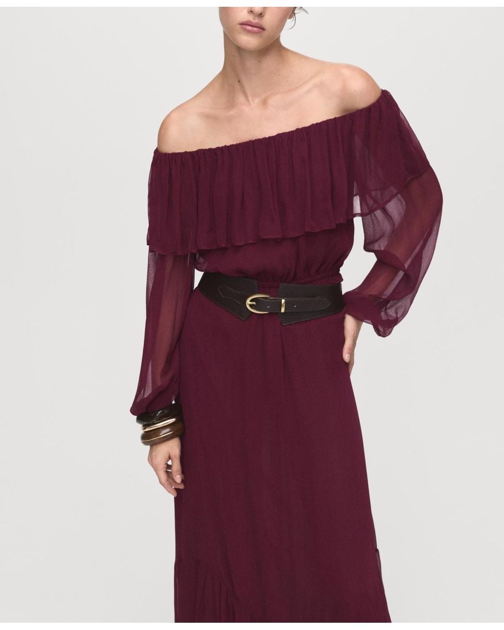 Mango Purple Ruffles Strapless Dress
