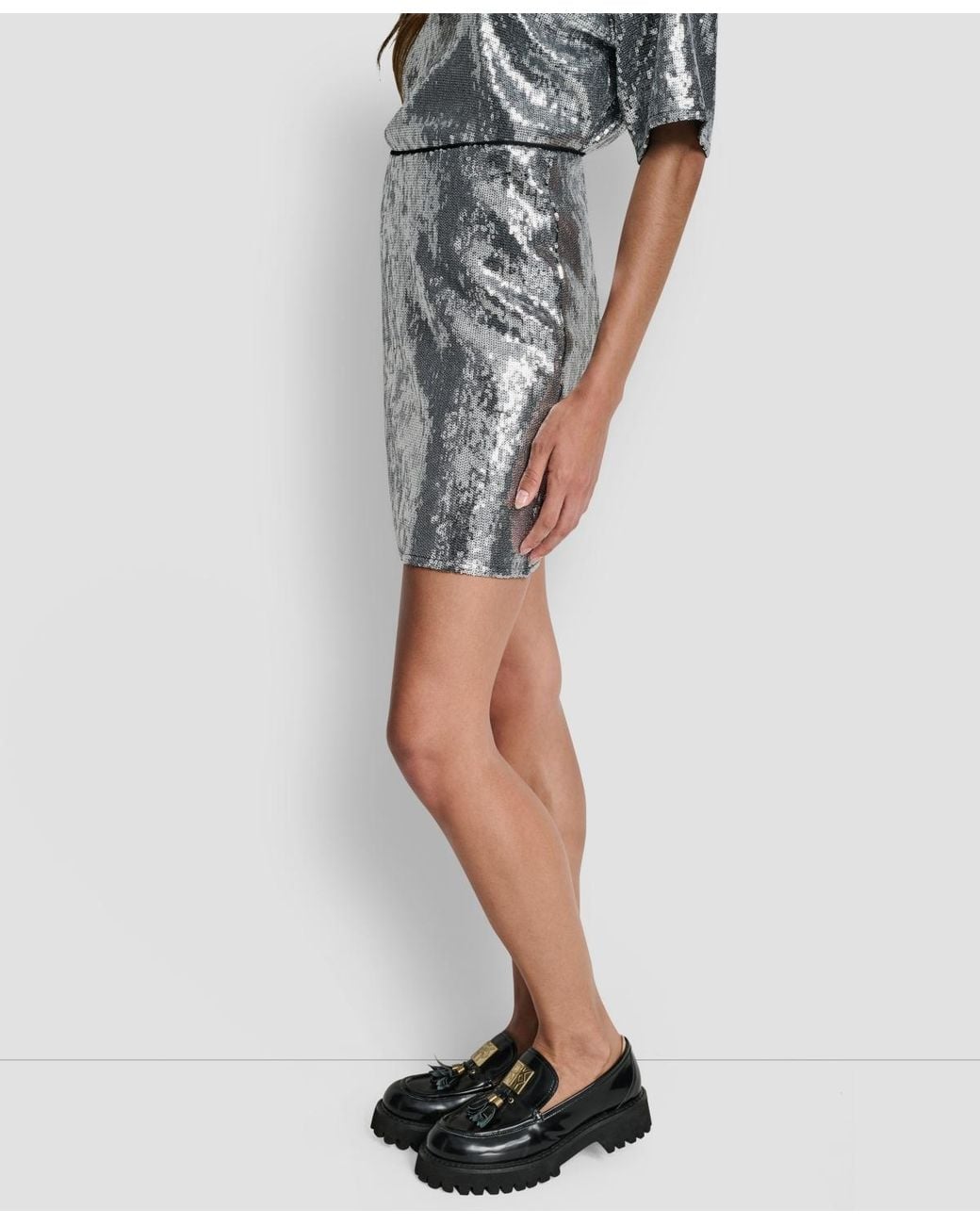 DKNY Blue Sequins Pull-on Mini Skirt