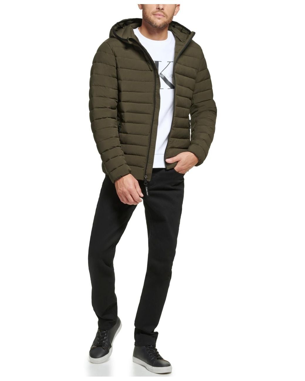 Calvin Klein Green Hooded & Quilted Packable Jacket for men