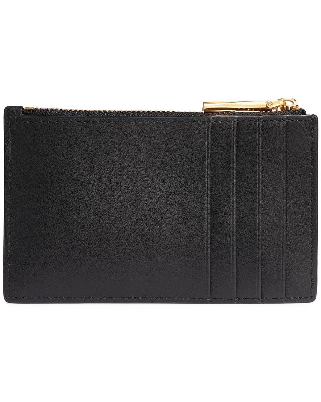 Donna Karan Black Leather Zip Card Case