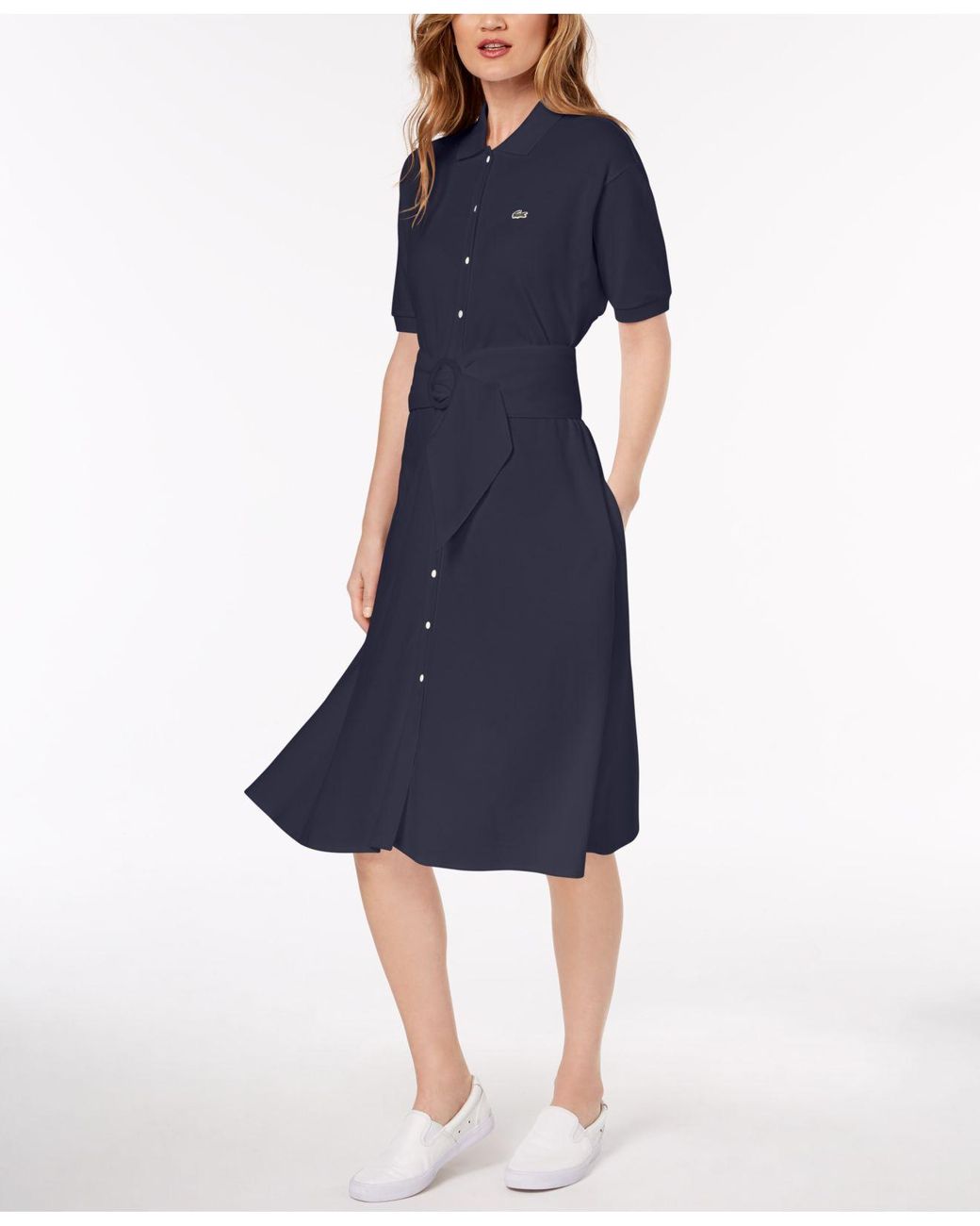 Lacoste Belted Polo Shirtdress in Blue | Lyst