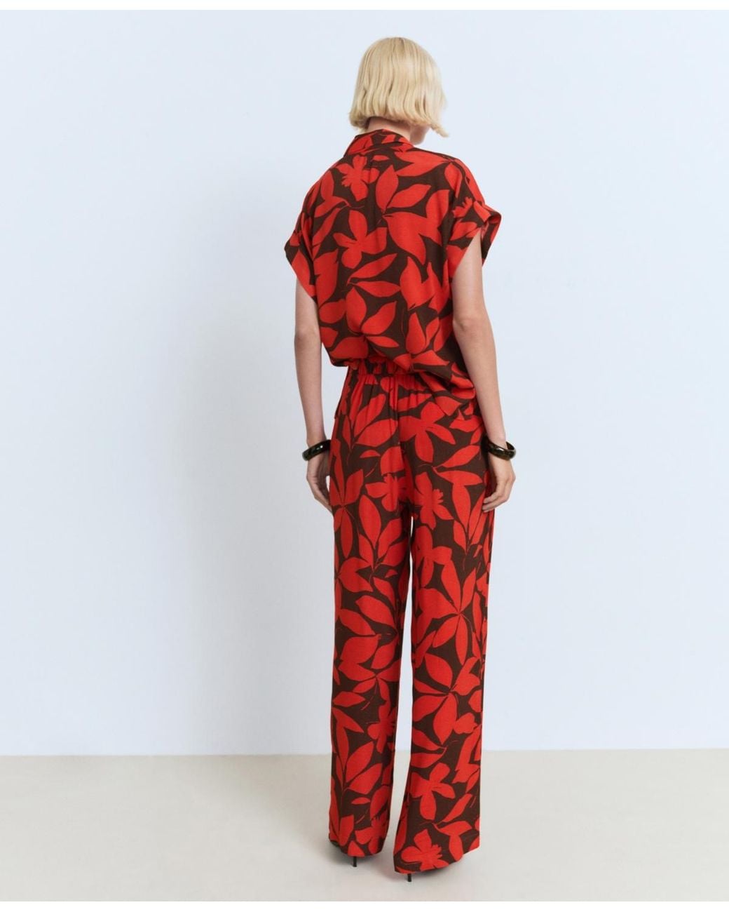 Mango Red Flowy Printed Pants