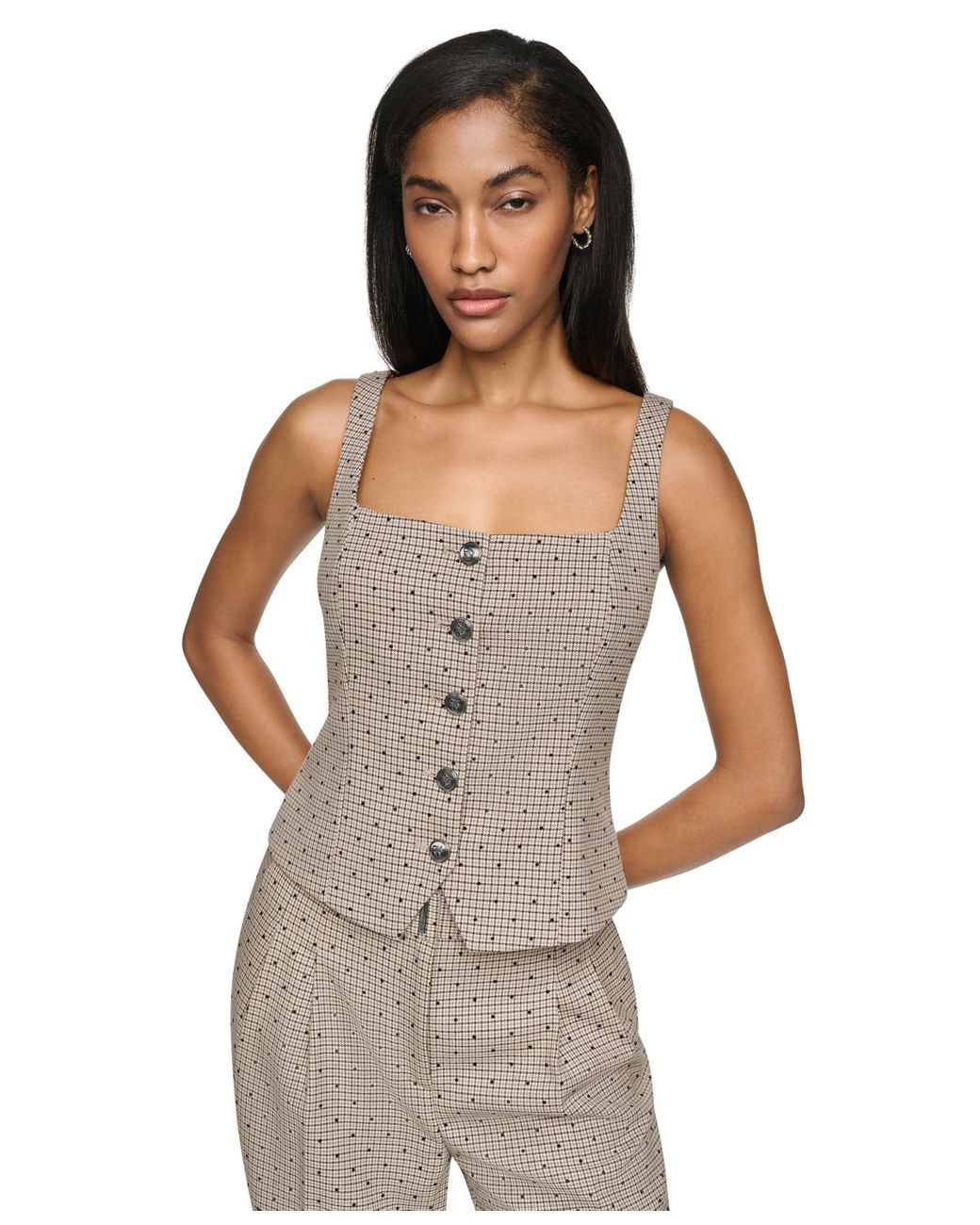 DKNY White Front-button Flocked Vest Top