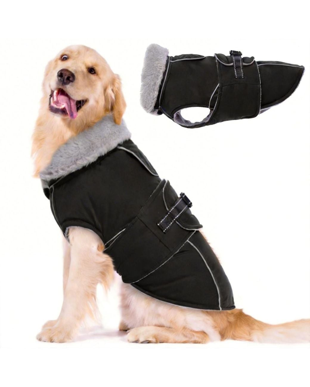 Aronkl Black Reflective Waterproof Dog Jacket
