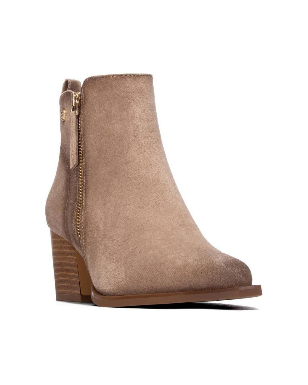 Xti Brown Block Heel Suede Ankle Booties