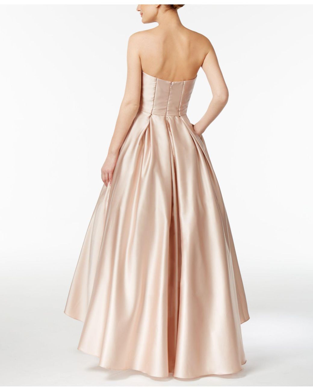 Betsy & Adam Strapless High-low Ball Gown in Natural | Lyst