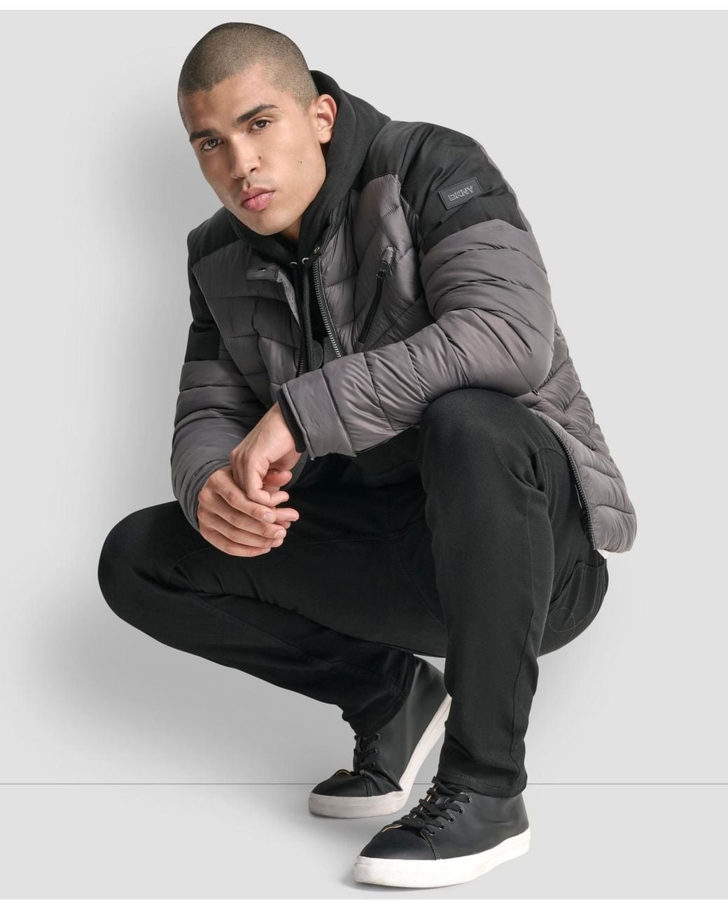 DKNY Gray Moto Quilted Puffer Jacket for men