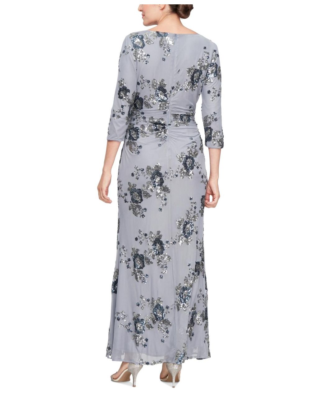 Sl Fashions ' A-line Floral Sequin Mesh Gown in Gray | Lyst