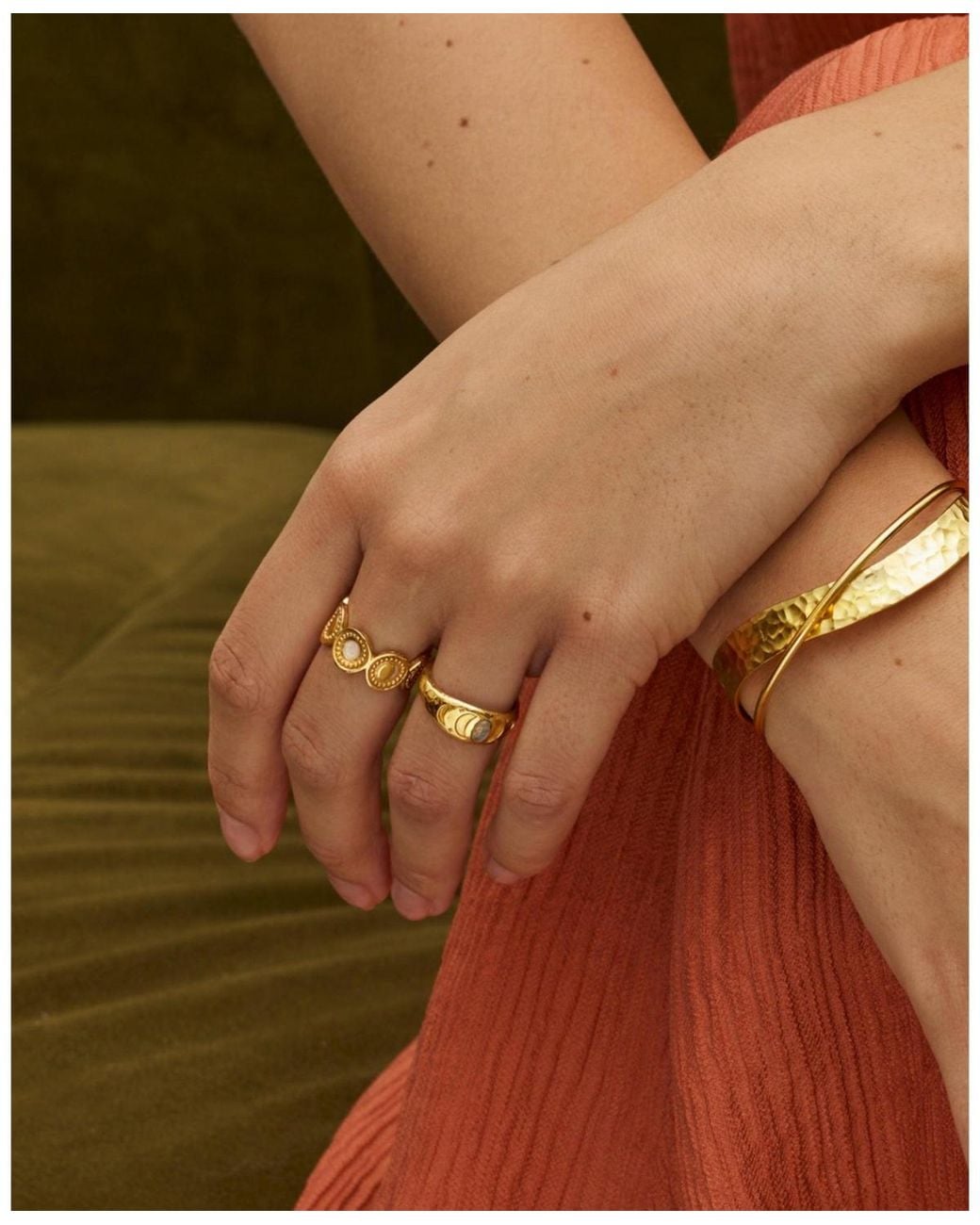 Ottoman Hands Metallic Moon Phase Stacking Ring