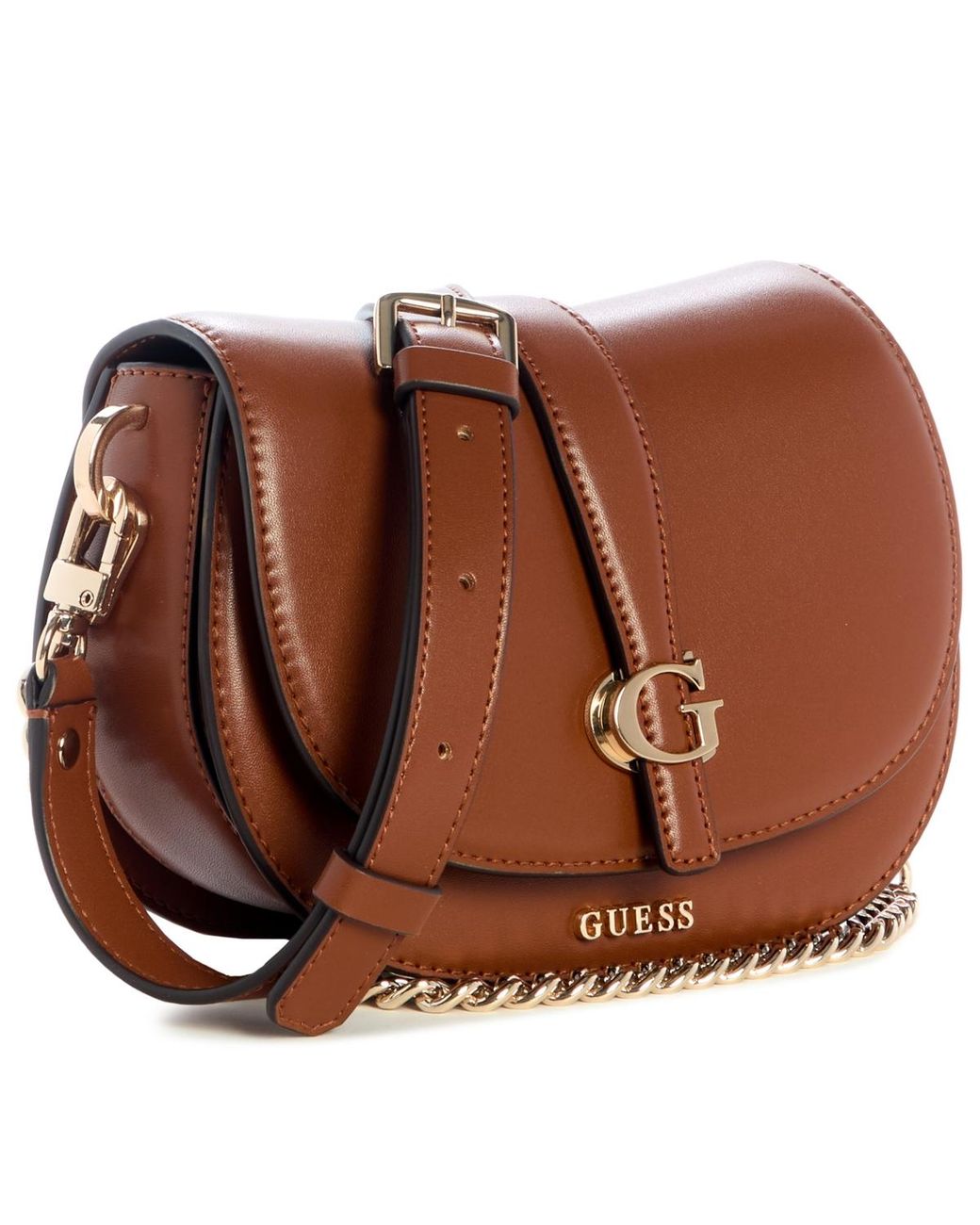 Guess Brown Carrie Mini Flap Magnetic Closure Crossbody Bag