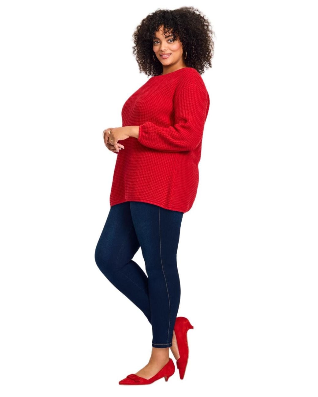 Avenue Red Plus Size Waffle Stitch Pullover Sweater