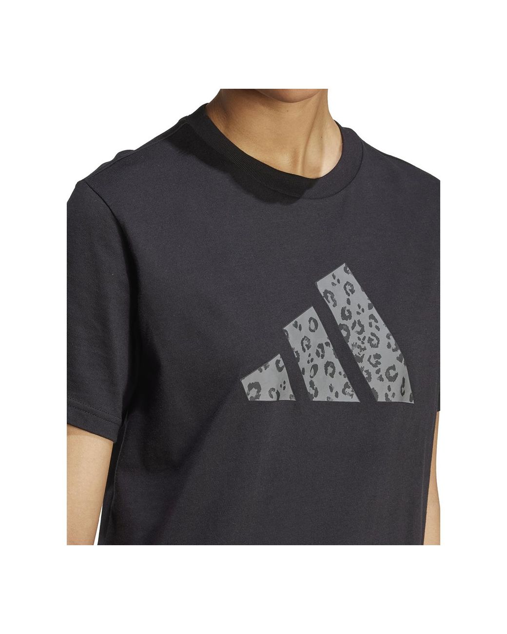 Adidas Black Cotton Animal-print Logo Crewneck T-shirt