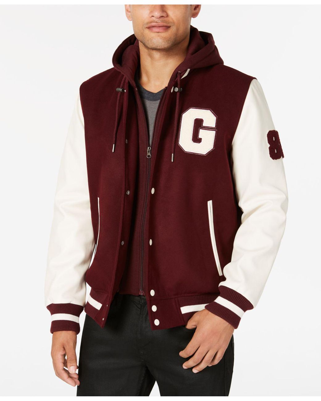 Guess Hooded Varsity Jacket in Red for Men | Lyst