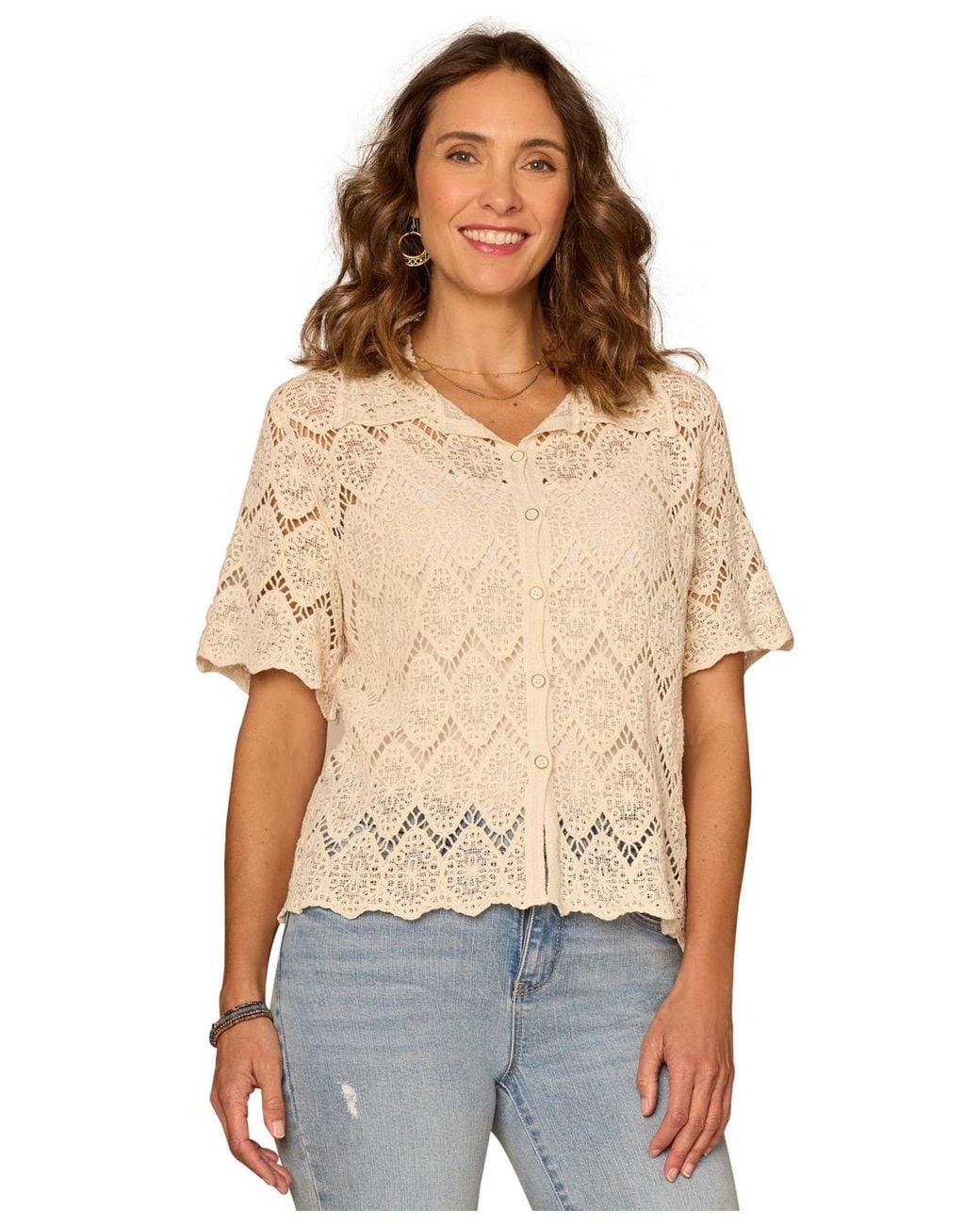 Democracy Natural Collared Button-down Top
