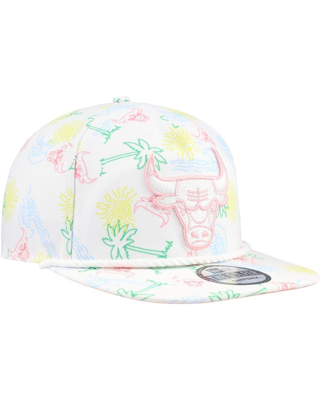 KTZ White Chicago Bulls Palm Trees And Waves Golfer Adjustable Hat for men