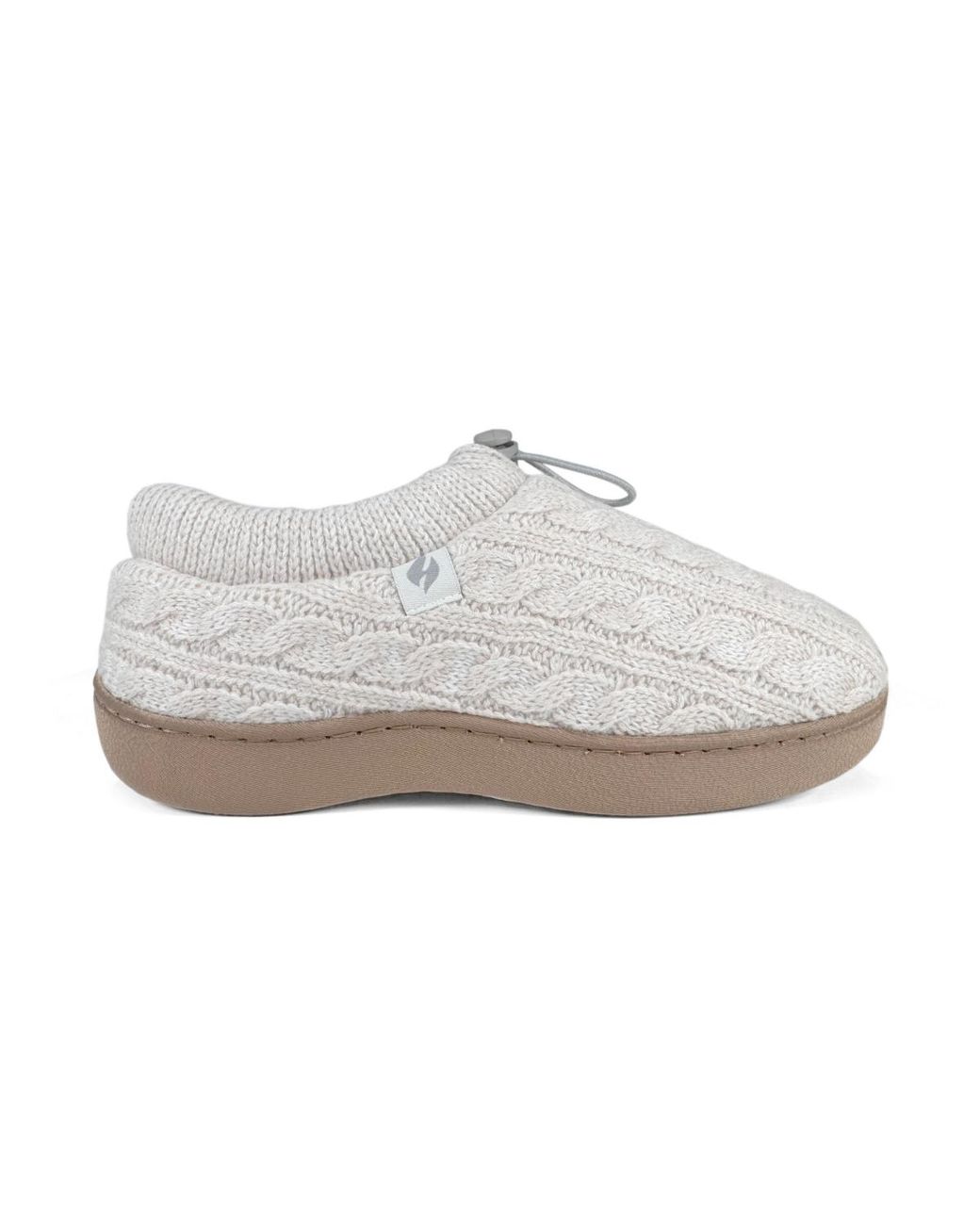 Heat Holders White Ava Cable Knit Drawstring Slippers