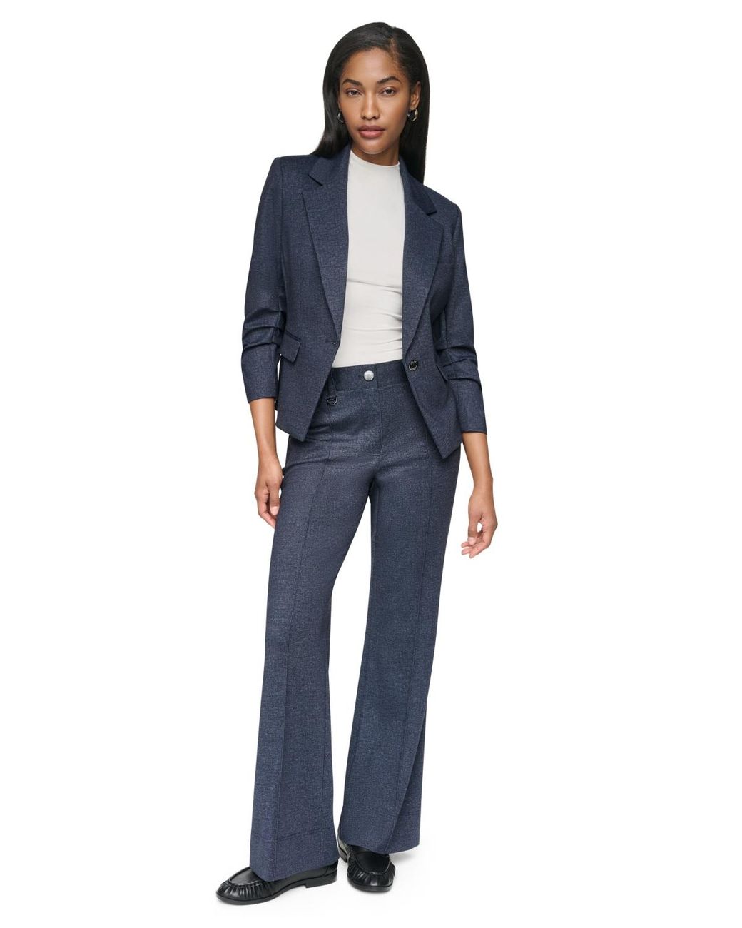 DKNY Blue Ponte One-button Ruched-sleeve Jacket