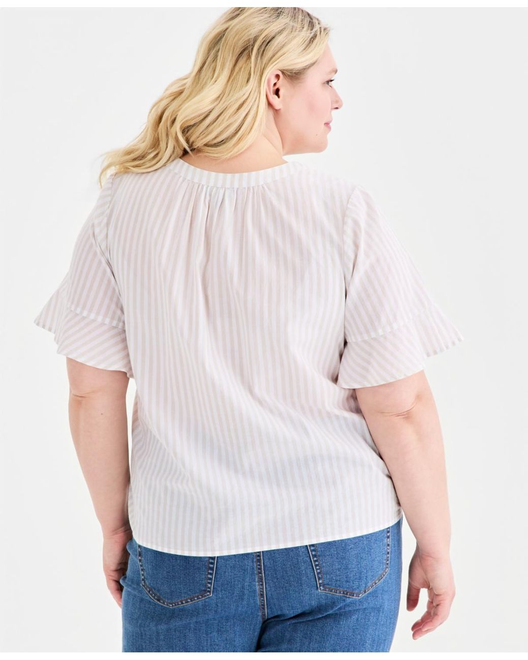 Style & Co. White Plus Size Flared-cuff Split-neck Top