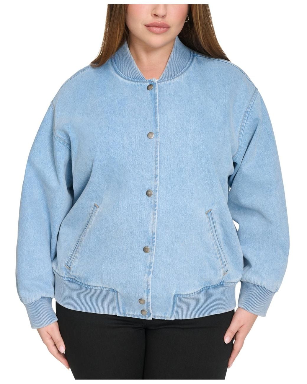 Levi's Blue Plus Size Varsity Cotton Denim Bomber Jacket