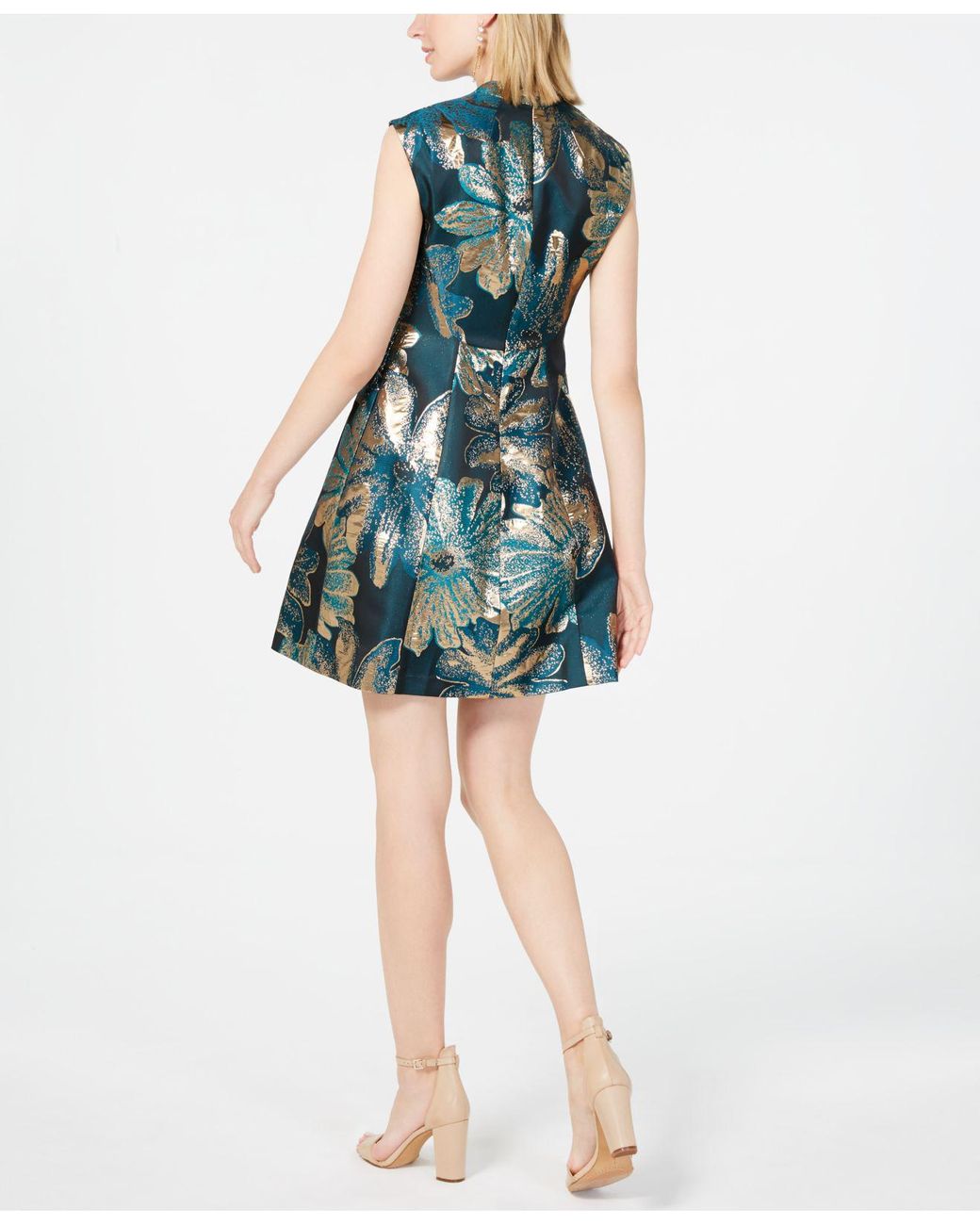 Metallic jacquard fit & flare clearance dress