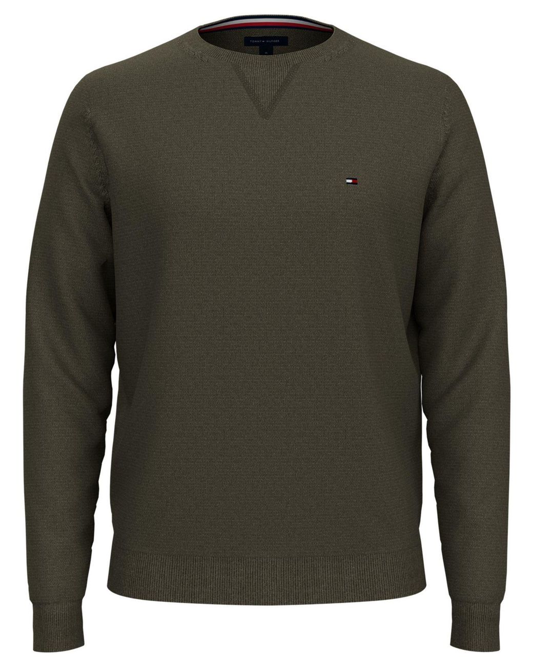 Tommy Hilfiger Cotton Signature Solid Crew Neck Sweater in Army Green ...