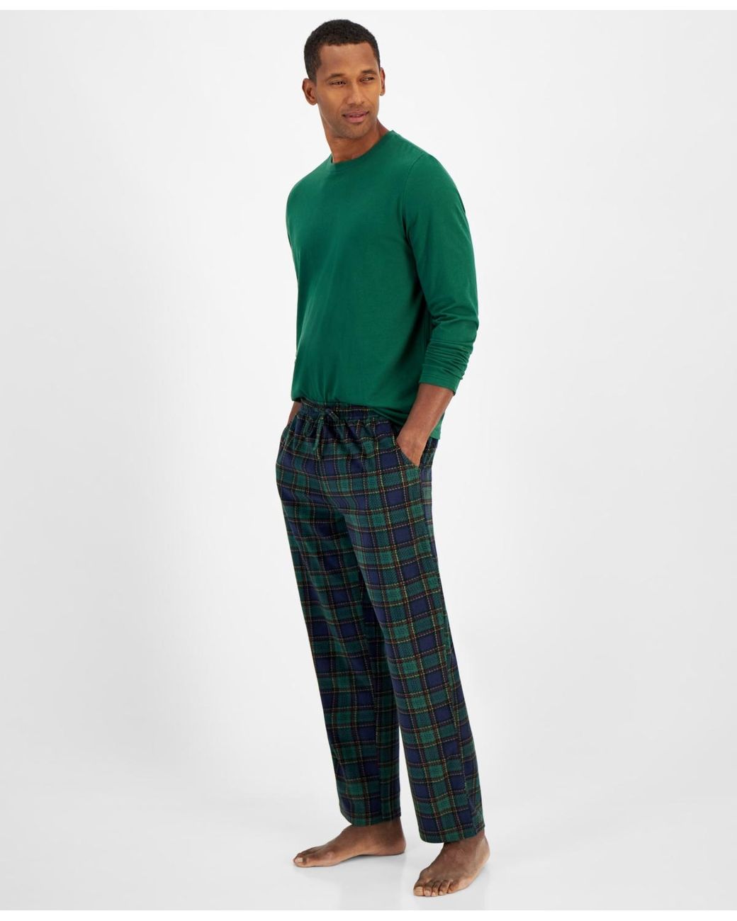 【メール便無料】 Club Set Pant Pajama Plaid & T-shirt Long-sleeve Fleece Room Clothing