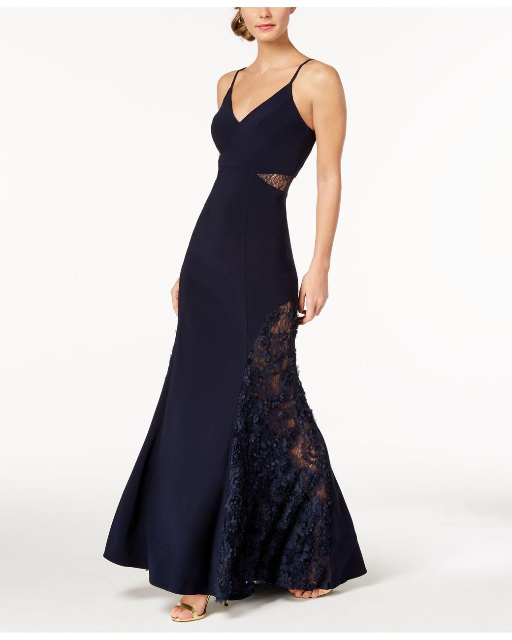 Betsy and adam lace inset store soutache gown