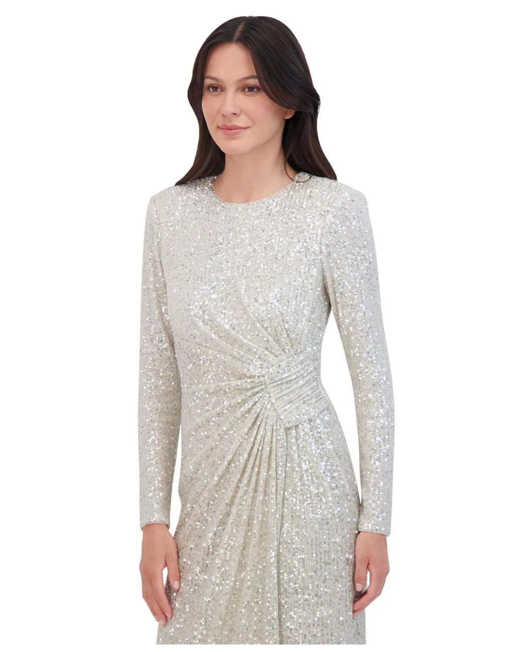 Eliza J Sequined Ruched Gown in White Lyst