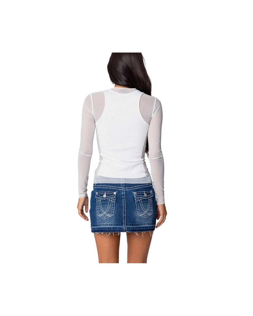 Edikted Rib Tank Layered Mesh Top in Blue | Lyst