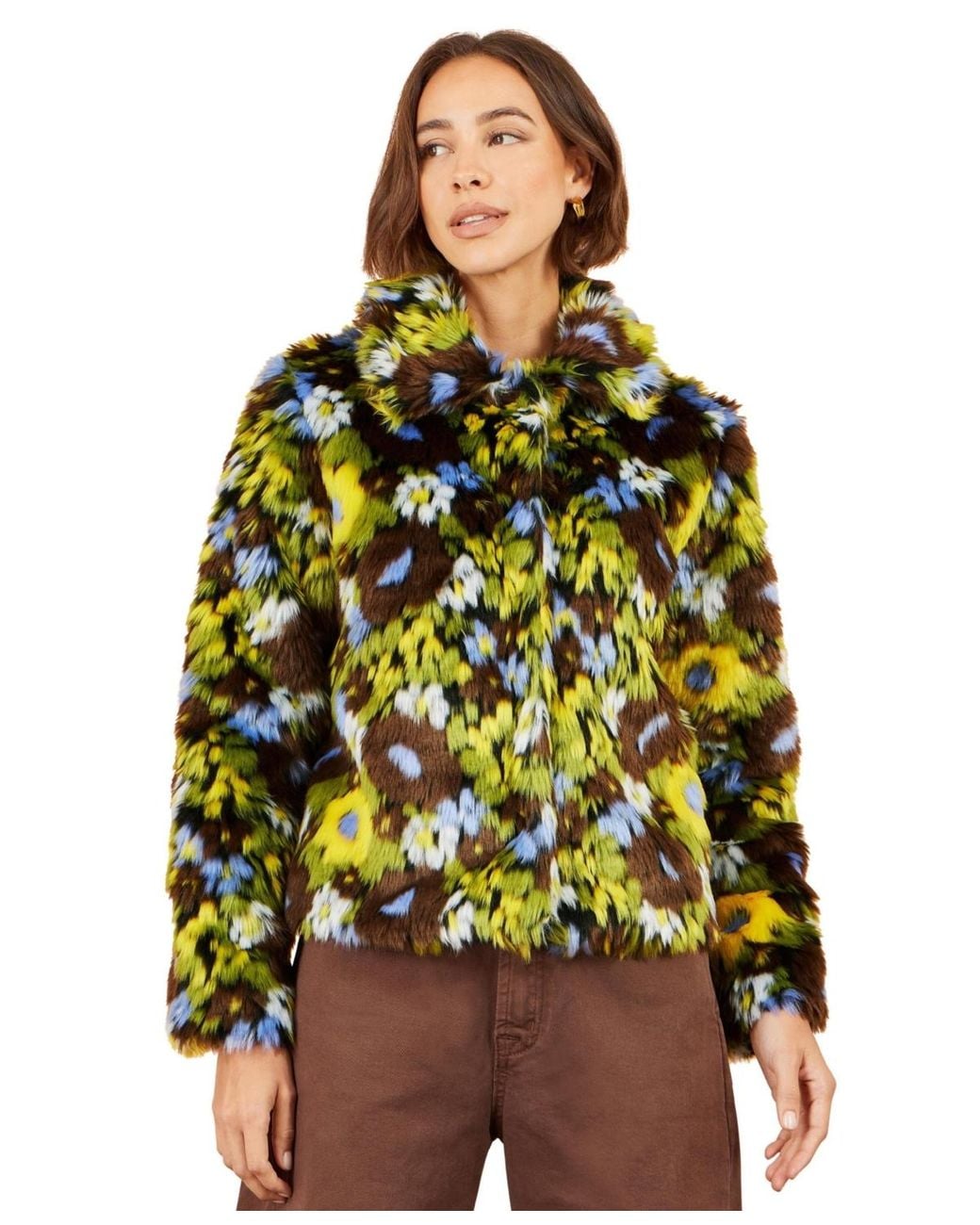 Yumi' Faux Fur Abstract Print Jacket in Green | Lyst