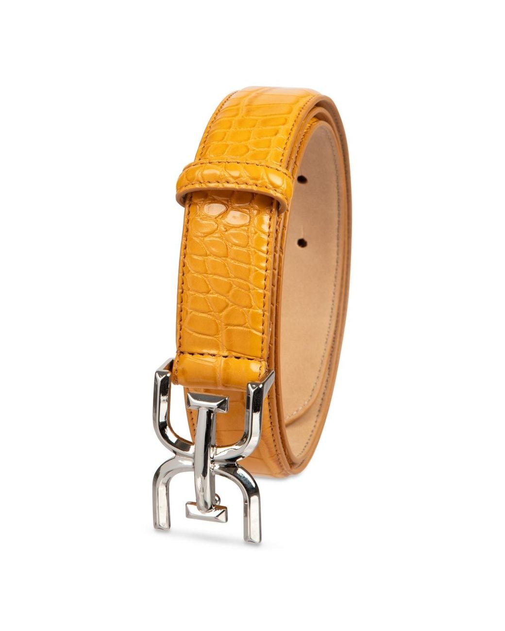 Sam Edelman Yellow Skinny Exotic Textured Double-e Plaque Buckle Belt