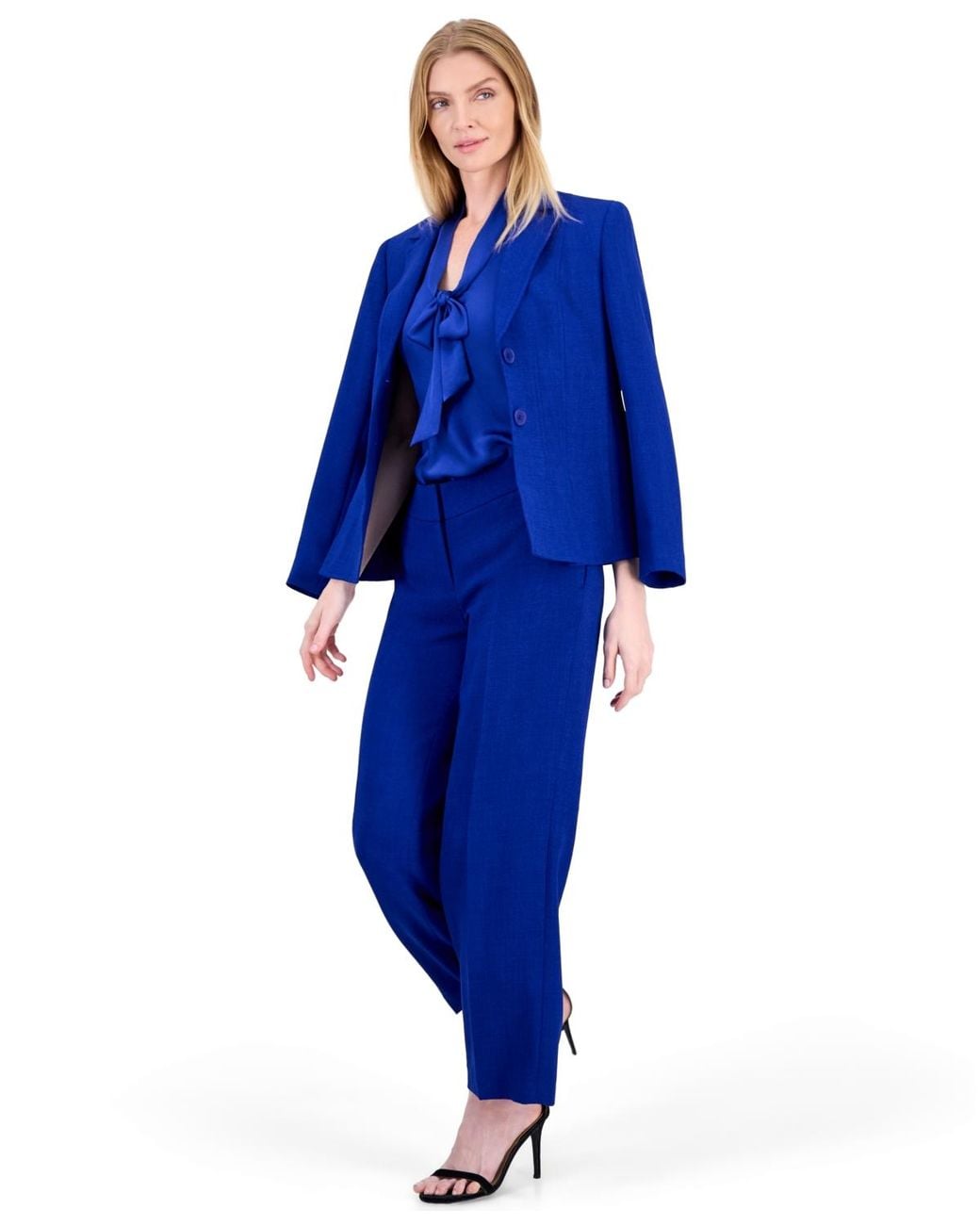 Kasper Pebble Crepe Notch-collar Long-sleeve Blazer in Blue | Lyst