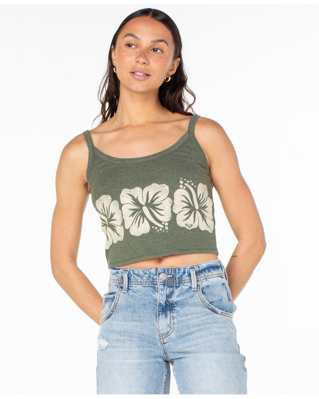 Roxy Blue Flower Block Wanderer Tank Top