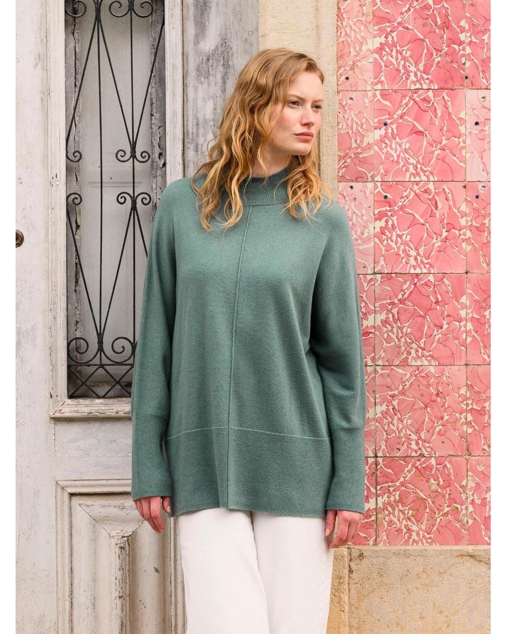 Celtic & Co. Green Drape Funnel Neck Sweater