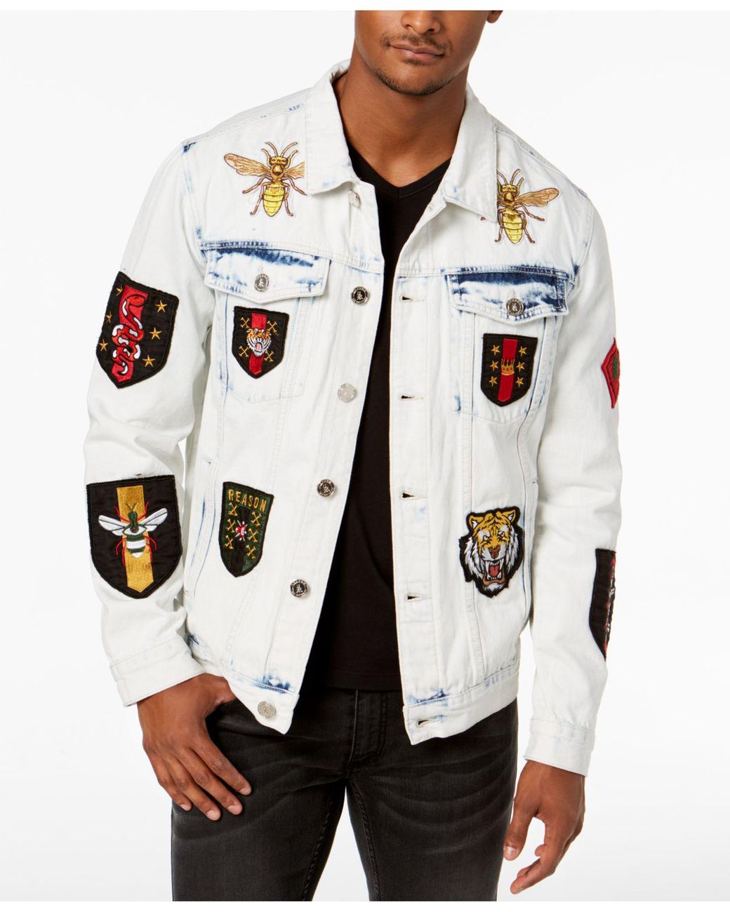 Reason Patches Denim Jacket in White for Men