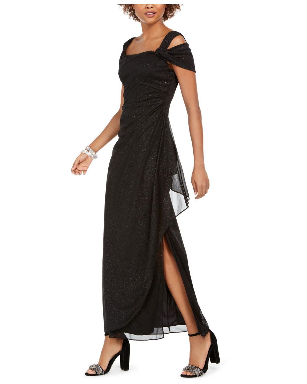 Alex Evenings Synthetic Cold Shoulder Chiffon Gown In Black Save
