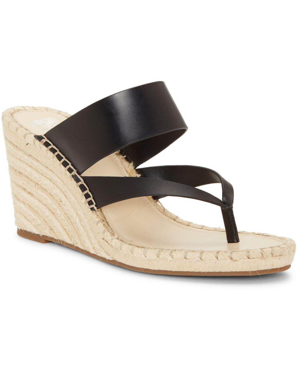 Vince Camuto Leather Lavanda Thong Wedge Sandals in Black - Lyst